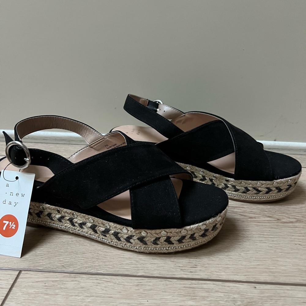 A New Day Black Espadrille Sandals with Ankle Strap